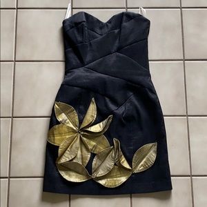 Jessica McClintock black and green/ gold dress